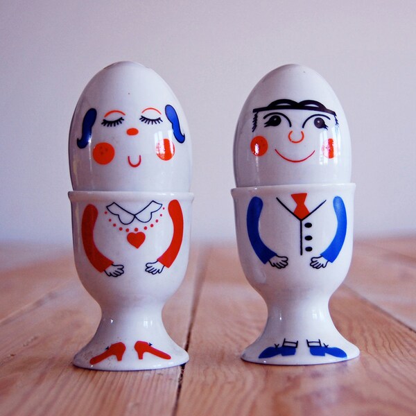 His and hers salt and pepper shakers and egg holders