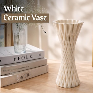 Jarrón geométrico de cerámica blanca, jarrón de porcelana escultural moderno, decoración minimalista para el hogar, jarrón contemporáneo para arreglos florales de mesa.