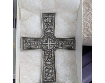 VTG Terra Sancta Guild Pewter Wall Cross The Lord Bless You And Keep You Boxed