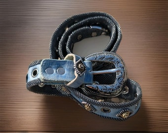 VTG Sand Castle USA western zware metalen maliën leren riem bezaaid 42 inch