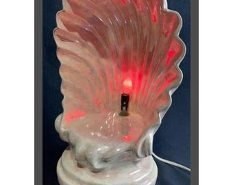 VTG Iridescent Clam Shell Lamp 15" Pearlized Coastal Bedside Light Art Deco