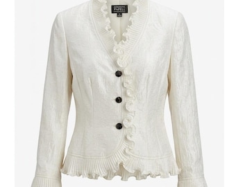 Adrianna Papell Evening Essentials Ivory Ruffle Blazer Jacket Womens Size 12