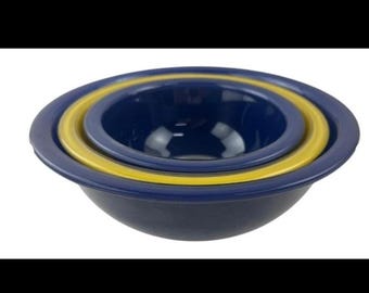 Vintage Pyrex Clear Bottom Nesting Bowls Set, Blue Yellow Glass Mixing Bowls, Retro Kitchenware, Cottagecore Decor, Cluttercore Kitchen 325