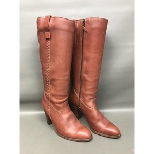 Vintage 70s Corelli Bootalinos Brown Leather Knee High Boots Braided Size 9