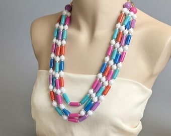Naszyjnik wielorzędowy Memphis Milano z lat 80. w stylu vintage, kolorowy, Cluttercore Kidcore