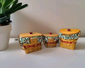 Longaberger Christmas Basket Lot 3 Jingle Bell Cranberry Glad Tidings 94, 95, 98