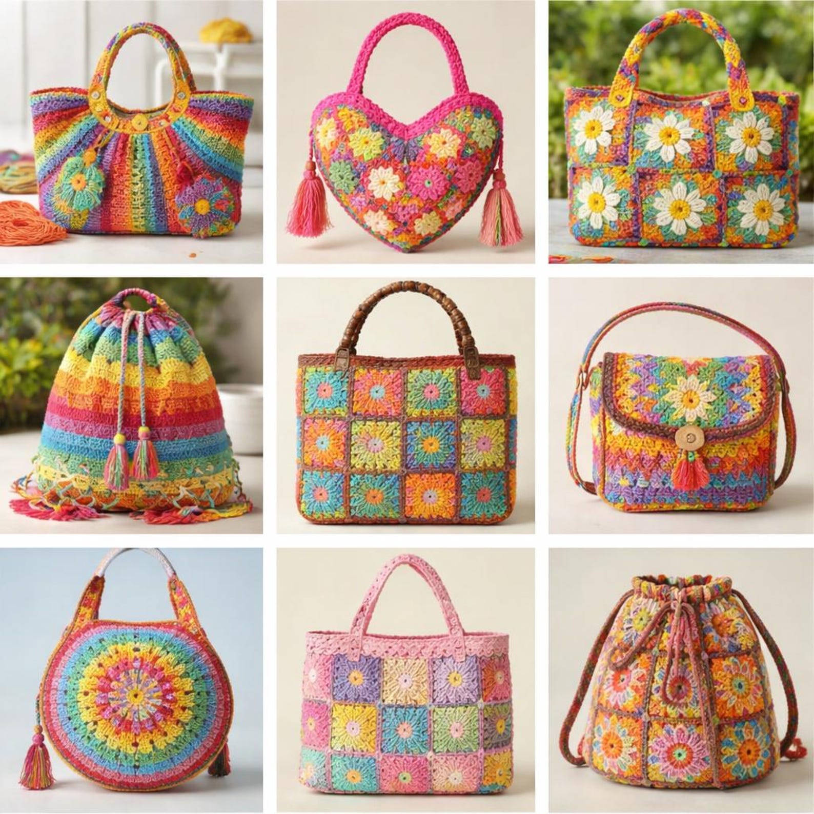 260+ Crochet Bag Patterns Bundle PDF | Boho Tote & Granny Square ...