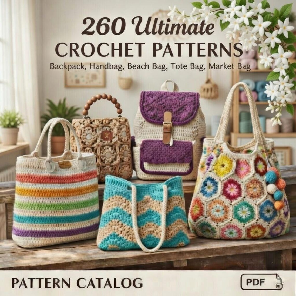 260+ Crochet Bag Patterns Bundle PDF | Boho Tote & Granny Square ...