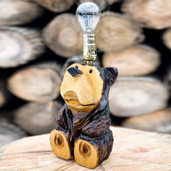 Chainsaw Carved Bear Lamp