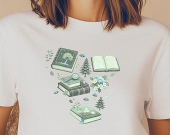 Nature Lover Bookish TShirt Cottagecore Aesthetic Shirt Forest Reading Tee Dark Academia Top Botanical Gift Idea For Librarian