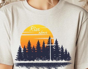 Baptism Cross Christian TShirt Bible Study Faith Based Tee Nature Inspired Baptism Gift Sunset Nature Forest Religious Hiking Shirt