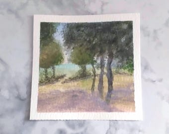 Original Watercolor Mini Painting Miniature Hand Painted Watercolor Small Island Landscape Artwork Tiny Collectible Series Art 3x3 Inches