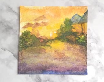 Tiny Watercolor Painting Original Miniature Hand Painted After The Storm Watercolor Artwork Collectible Mini Series Art Piece 3x3 Inches