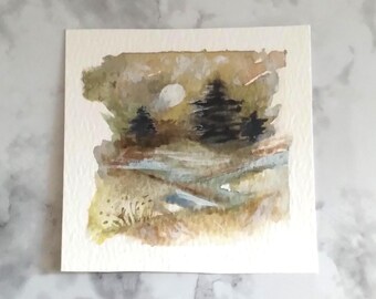 Miniature Watercolor Painting Original Tiny Hand Painted Midnight Moon  Watercolor Artwork Collectible Mini Series Art Piece 3x3 Inches