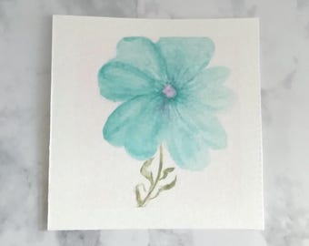 Original Watercolor Painting Mini Hand Painted Watercolor Tiny Blue Flower Artwork Collectible Miniature Series Art Piece 3x3 Inches