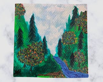 Miniature Fall Watercolor Painting Original Autumn Forest Landscape Foliage Art Thanksgiving Decor Halloween Mini Series Art 3x3 inches