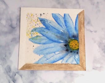 Tiny Watercolor Painting Original Miniature Hand Painted Blue Flower Watercolor Artwork Collectible Mini Series Art Piece