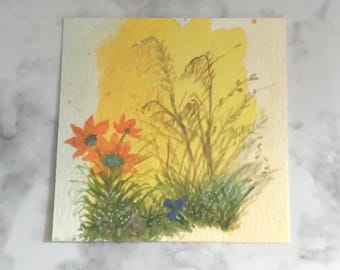 Tiny Watercolor Painting Original Miniature Hand Painted Wildflowers Watercolor Artwork Collectible Mini Series Art Piece 3x3 Inches