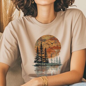 Forest Lake Scene Graphic Shirt Hiking Aesthetic Tee Camping Top