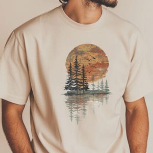 Lake Scene Graphic Shirt Hiking Aesthetic Tee Camping Top