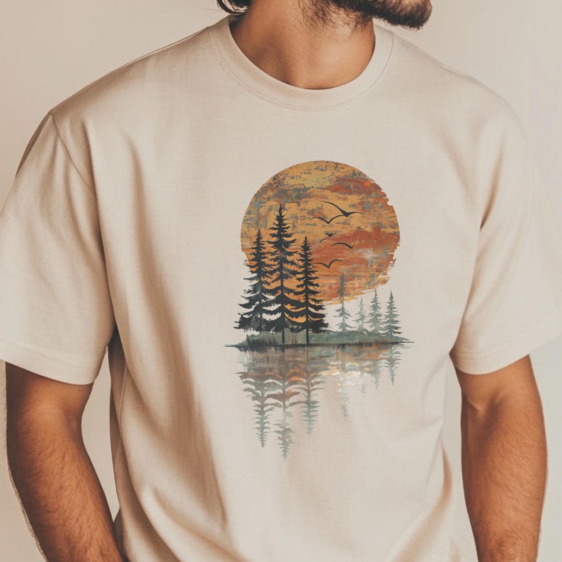 Lake Scene Graphic Shirt Hiking Aesthetic Tee Camping Top