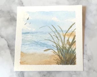 Ocean Watercolor Painting Original Tiny Beach Coastal Seascape Miniature Hand Painted Watercolor Artwork Collectible Mini Series Art Piece