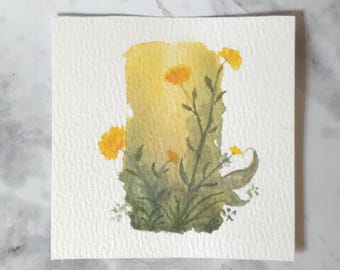 Miniature Watercolor Original Mini Watercolor Painting Landscape Art Desk Decor Pocket-Sized Nature Small Wildflower Tiny Watercolor