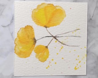 Mini Watercolor Original Painting Small Hand Painted Watercolor Miniature Artwork Tiny Nature Collectible Series Art Piece 3x3 Inches