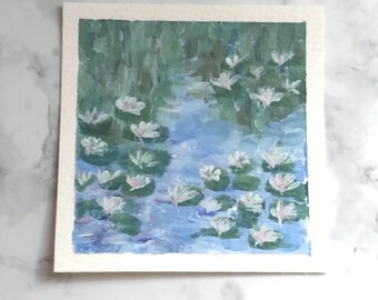 Miniature Watercolor Painting Original Impressionist Water Lily Watercolor Tiny Art Collectible Artwork Mini Series Art Piece 3x3 Inches
