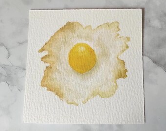 Miniature Watercolor Fried Egg Painting Original Hand-Painted Tiny Food Artwork Collectible Mini Series Art Piece 3x3 Inches For Small Frame