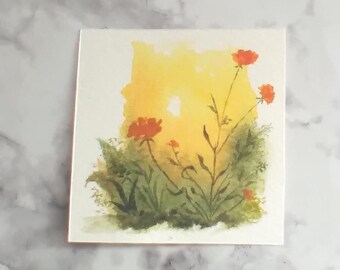 Original Watercolor Painting Tiny Forest Flowers Miniature Hand Painted Watercolor Artwork Collectible Mini Series Art Piece 3x3 Inches