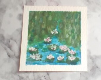 Original Watercolor Painting Lily Pond Miniature Hand Painted Watercolor Artwork Collectible Mini Series Art Piece 3x3 Inches