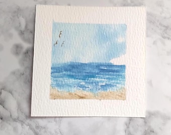 Ocean Watercolor Tiny Painting Original Miniature Hand Painted Watercolor Artwork Collectible Mini Series Art Piece 3x3 Inches