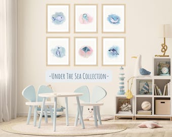 Under the Sea Wall Art Set | Printable Ocean Nursery Decor | Kids Room Digital Download