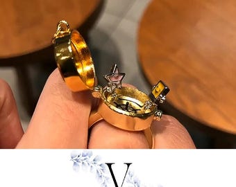 Anillo de aleación ajustable con diseño de estrella de mar y concha