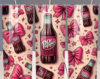 Dr Pepper Pink Coquette Tumbler Wrap PNG, 20 Unzen Skinny Tumbler Design, Pink Bow, feminine Sublimation Wrap, Coquette Aesthetic Digitale Datei