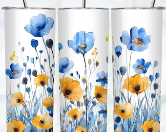 Nahtlose Frühling Wildblumen Lebendige Farben Aquarell-ähnliche 20 Unze Skinny Tumbler Wrap Für Sublimation | Sublimation Blumenmuster Nahtlos