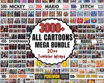 3000 + 20 Unzen Cartoon Tumbler Bundle Alle Cartoons Charakter Sublimation Stitch Tumbler 90er Jahre Cartoon Tumbler, Stitch Tumbler PNG Instant Download