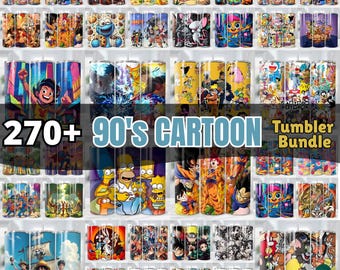 Paquete de más de 270 diseños de envolturas para vasos con dibujos animados de los 90, descarga digital de diseños PNG para vasos de 20 oz.