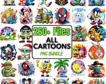 260+ Cartoon Bundle PNG, Zeichentrickfiguren, Cartoons Bundle, Retro Png-Dateien, Cartoon Png, Superheld Clipart, T-Shirt-Design