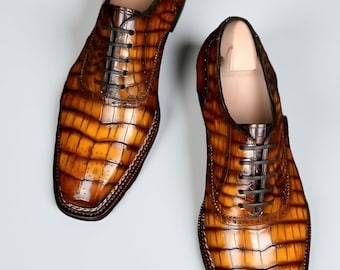 Handmade Burnt Orange Leather Oxford Shoes | Brogue Cap-toe  display picture 2