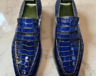 Nuove scarpe casual eleganti da uomo in pelle blu fatte a mano