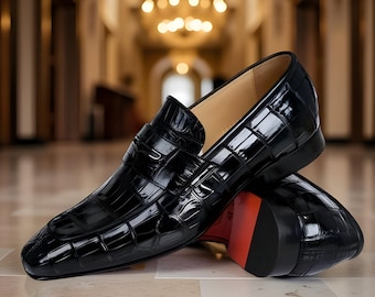 Handmade Black Leather Moccasin Formal Dress Shoes For Men