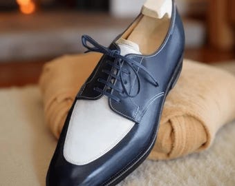Handmade Two Tone Leather Spectator Shoes, Men's Formal Dress Shoes
