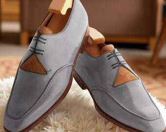 Zapatos de vestir con cordones de cuero gris hechos a mano, ropa formal para hombre