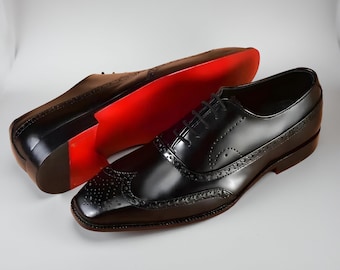 Handmade black Cow leather Oxfords Shoes, Dress shoes with Red Bottom
