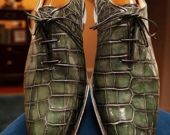 New Handmade Green Leather Dress Shoes for Men