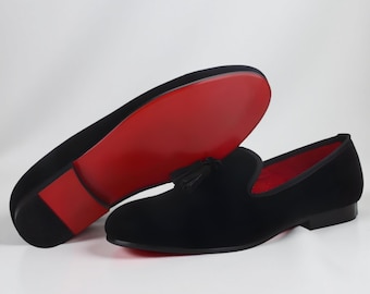 Oxford Shoes Black Dress Shoes With Red Bottom Christian Louboutin Men  Plain Black Velvet Slippers Loafers