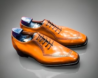 Handcrafted Men's New Orange Tan Leather Oxford Wingtip Lace up Dress Shoes  Men - Etsy
