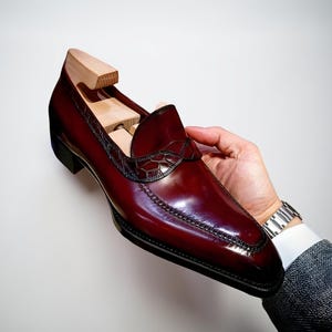 Handmade Burgundy Leather Dress Shoes: Men's Office Moccasin